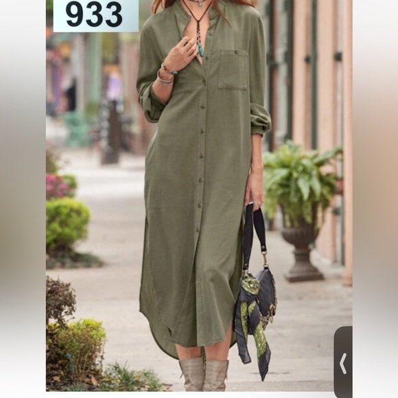 Sundance Adrienne maxi long midi Shirt Dress Olive Green button front small - Picture 12 of 12